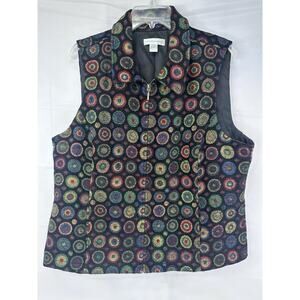 CJ Banks Vest Geometric Zip Black Multicolor Tapestry Goth Boho XL YKK Zipper